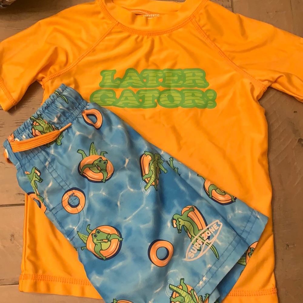Alligator swim trunks and rash guard